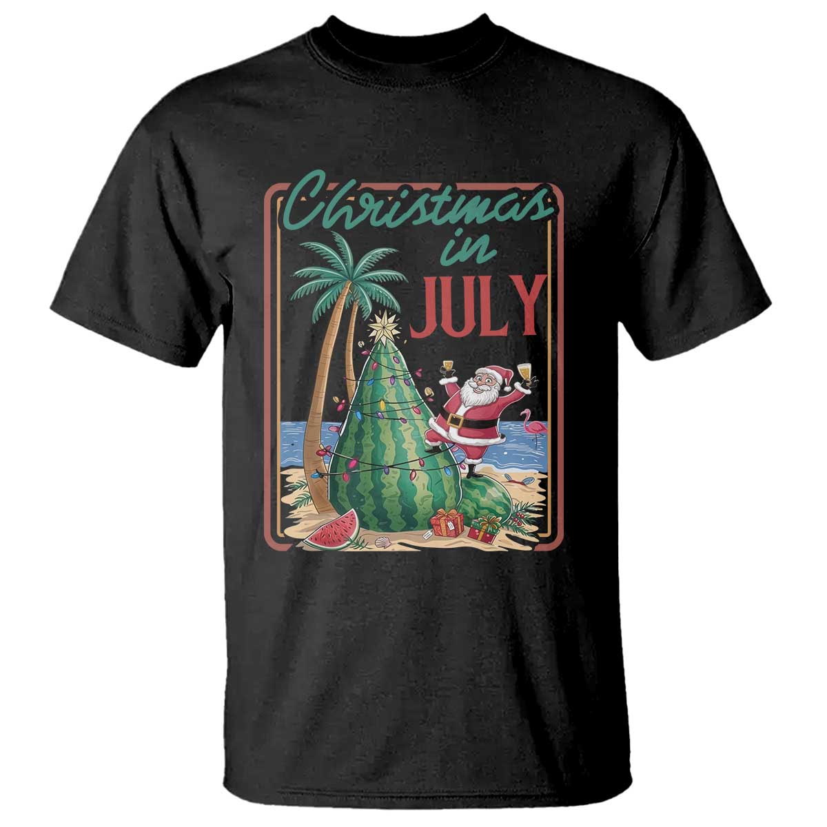 Christmas In July T Shirt Funny Santa Watermelon Xmas Tree