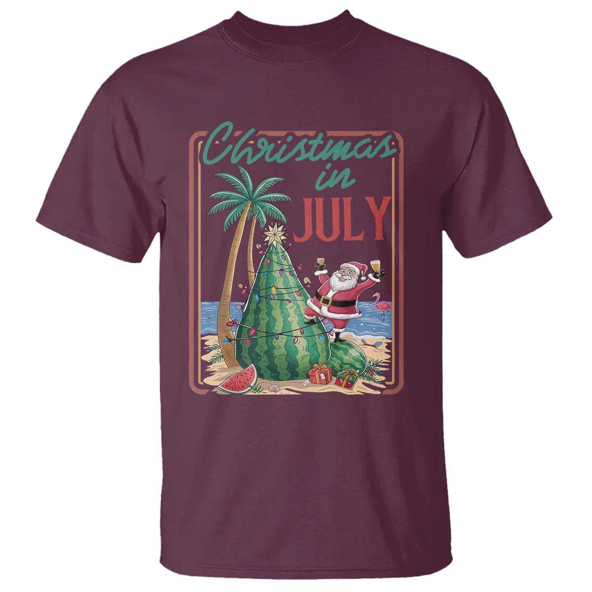 Christmas In July T Shirt Funny Santa Watermelon Xmas Tree