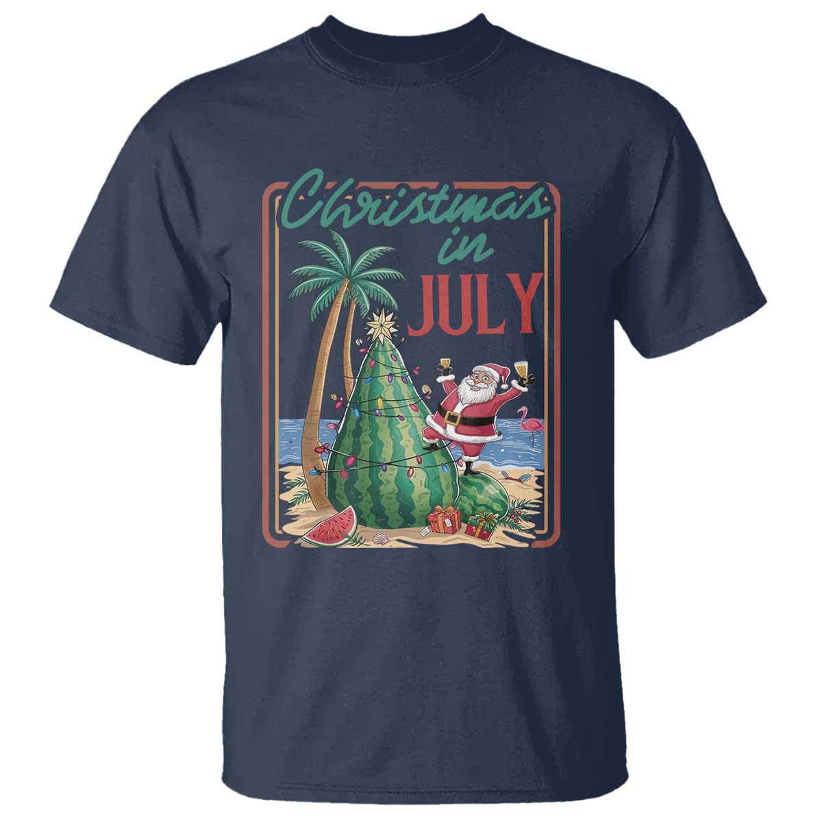 Christmas In July T Shirt Funny Santa Watermelon Xmas Tree