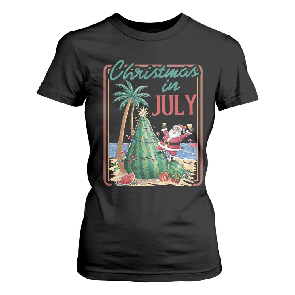 Christmas In July T Shirt For Women Funny Santa Watermelon Xmas Tree TS12 Black Print Your Wear