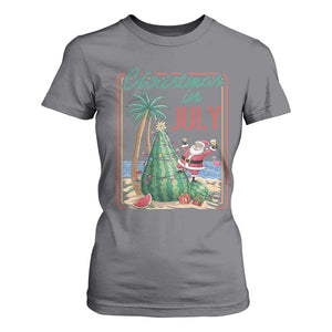 Christmas In July T Shirt For Women Funny Santa Watermelon Xmas Tree