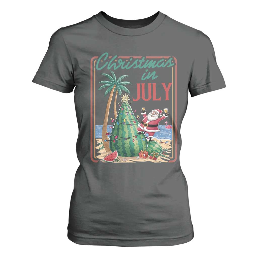 Christmas In July T Shirt For Women Funny Santa Watermelon Xmas Tree