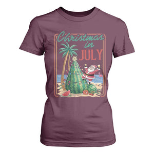Christmas In July T Shirt For Women Funny Santa Watermelon Xmas Tree