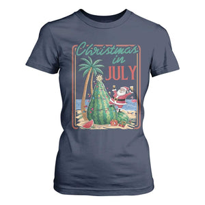 Christmas In July T Shirt For Women Funny Santa Watermelon Xmas Tree