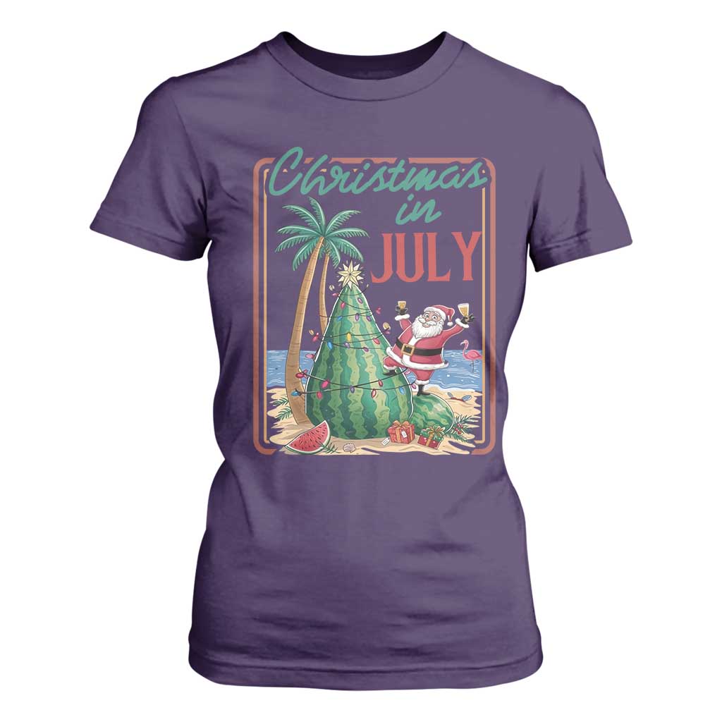 Christmas In July T Shirt For Women Funny Santa Watermelon Xmas Tree