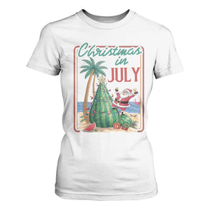 Christmas In July T Shirt For Women Funny Santa Watermelon Xmas Tree