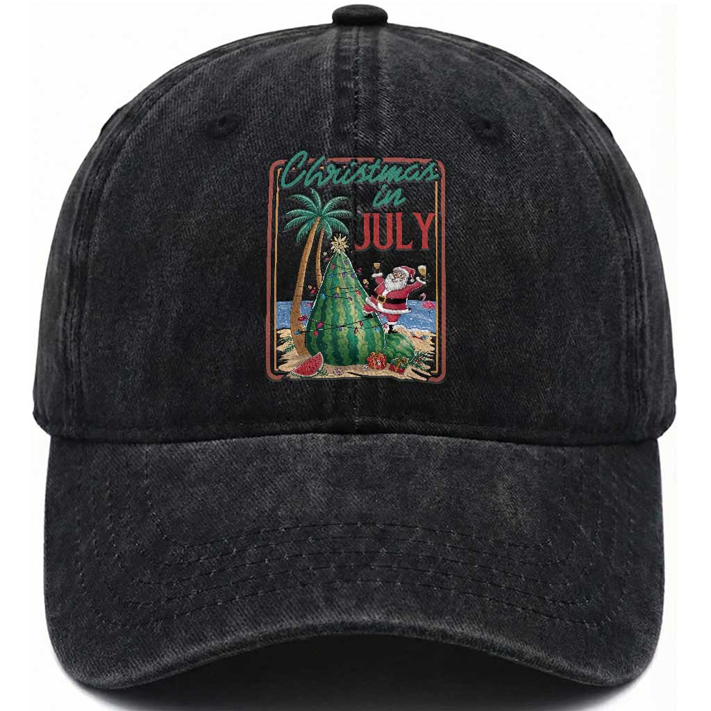 Christmas In July Washed Cotton Baseball Cap Funny Santa Watermelon Xmas Tree TS12 Print Your Wear