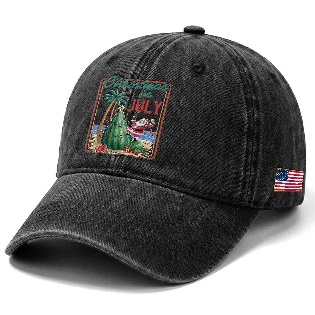 Christmas In July Washed Cotton Baseball Cap Funny Santa Watermelon Xmas Tree TS12 Print Your Wear