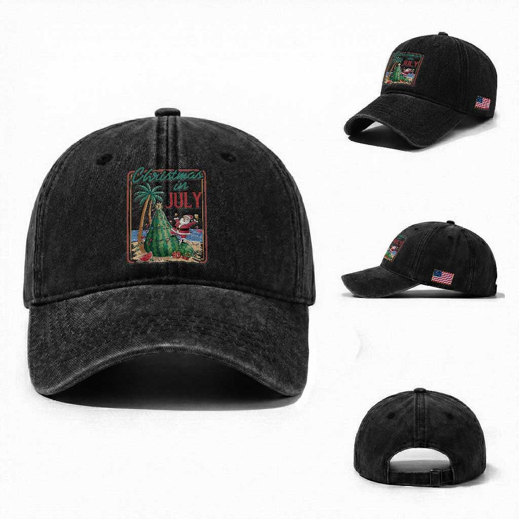 Christmas In July Washed Cotton Baseball Cap Funny Santa Watermelon Xmas Tree TS12 Washed Cap Universal Fit Black Print Your Wear
