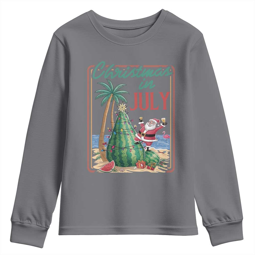 Christmas In July Youth Sweatshirt Funny Santa Watermelon Xmas Tree