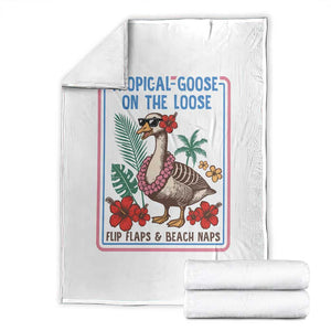 Funny Hawaiian Beach Vacation Graphic Throw Blanket Tropical Goose On The Loose TS12 White Print Your Wear