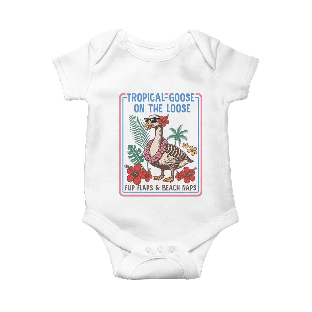 Funny Hawaiian Beach Vacation Graphic Baby Onesie Tropical Goose On The Loose TS12 White Print Your Wear