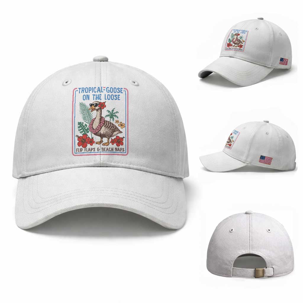 Funny Hawaiian Beach Vacation Graphic Baseball Cap Tropical Goose On The Loose TS12 Baseball Cap Universal Fit White Print Your Wear
