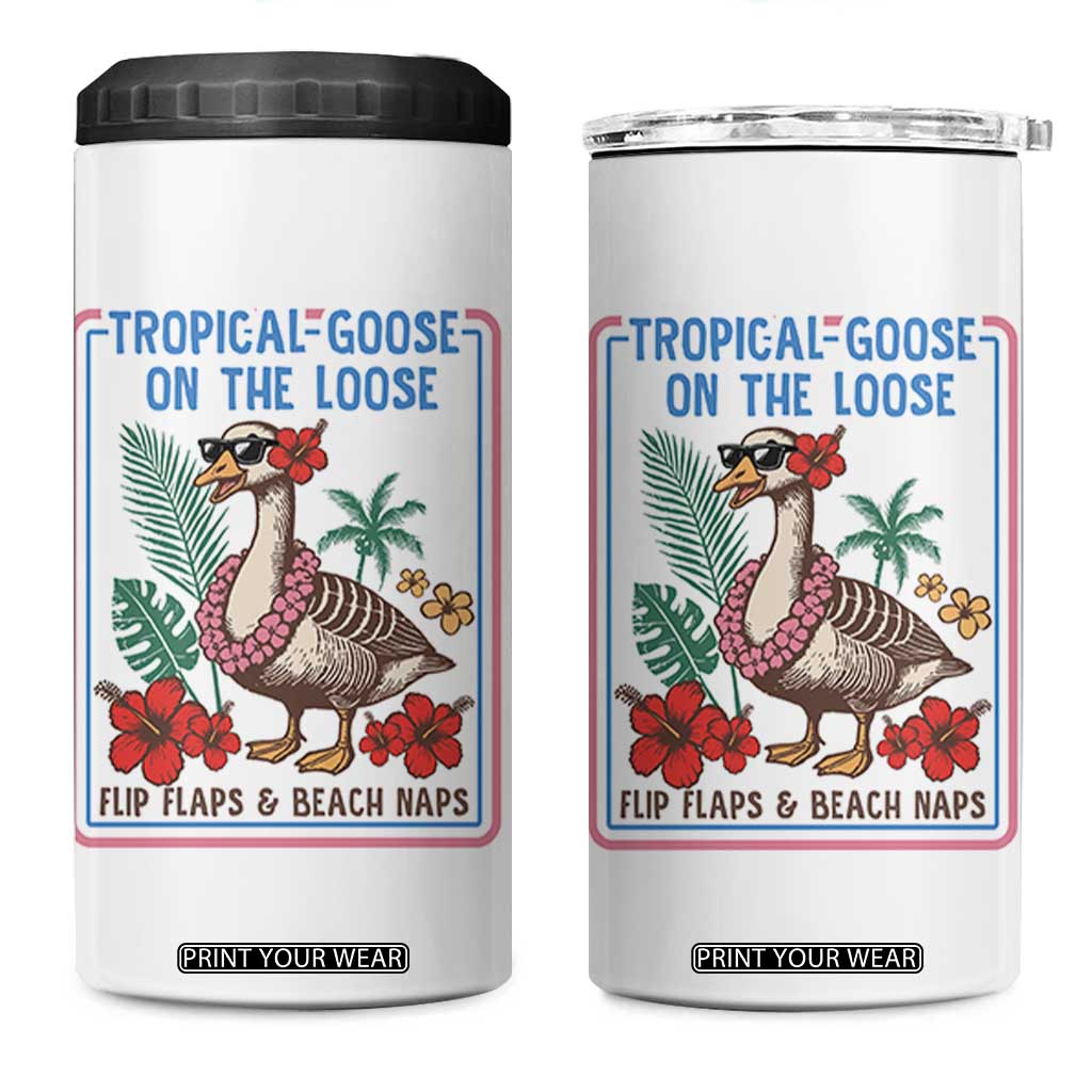 Funny Hawaiian Beach Vacation Graphic 4 in 1 Can Cooler Tumbler Tropical Goose On The Loose TS12 One Size: 16 oz White Print Your Wear