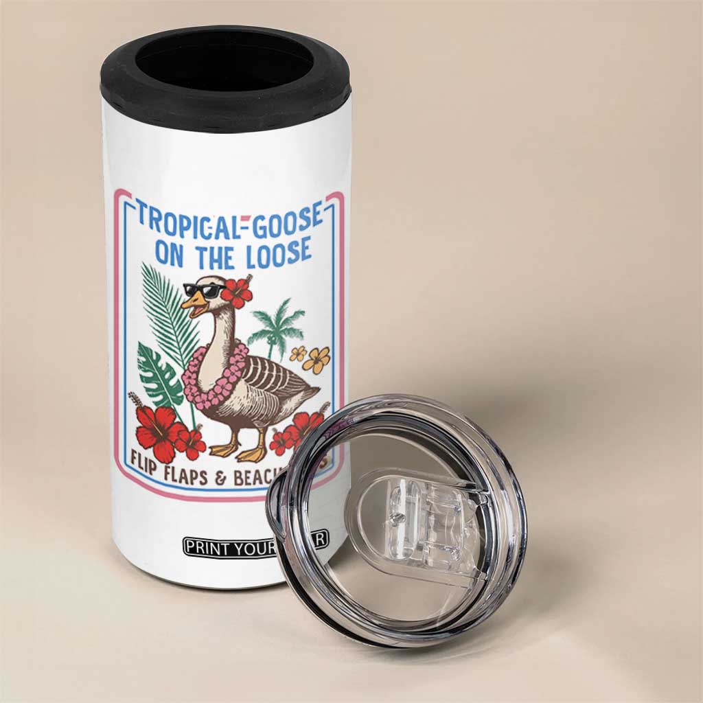 Funny Hawaiian Beach Vacation Graphic 4 in 1 Can Cooler Tumbler Tropical Goose On The Loose TS12 Print Your Wear
