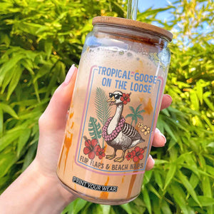 Funny Hawaiian Beach Vacation Graphic Glass Can Tropical Goose On The Loose TS12 White Print Your Wear