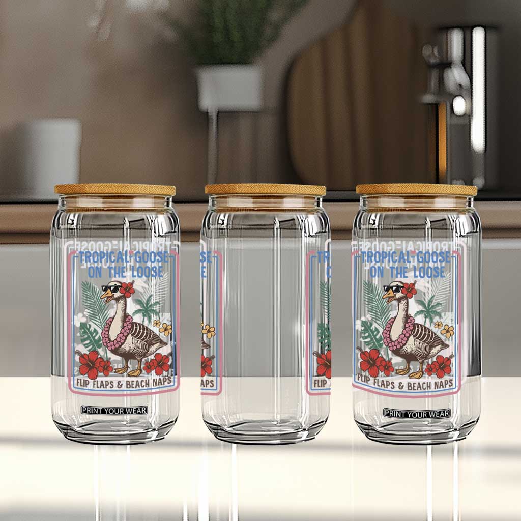 Funny Hawaiian Beach Vacation Graphic Glass Can Tropical Goose On The Loose TS12 Print Your Wear