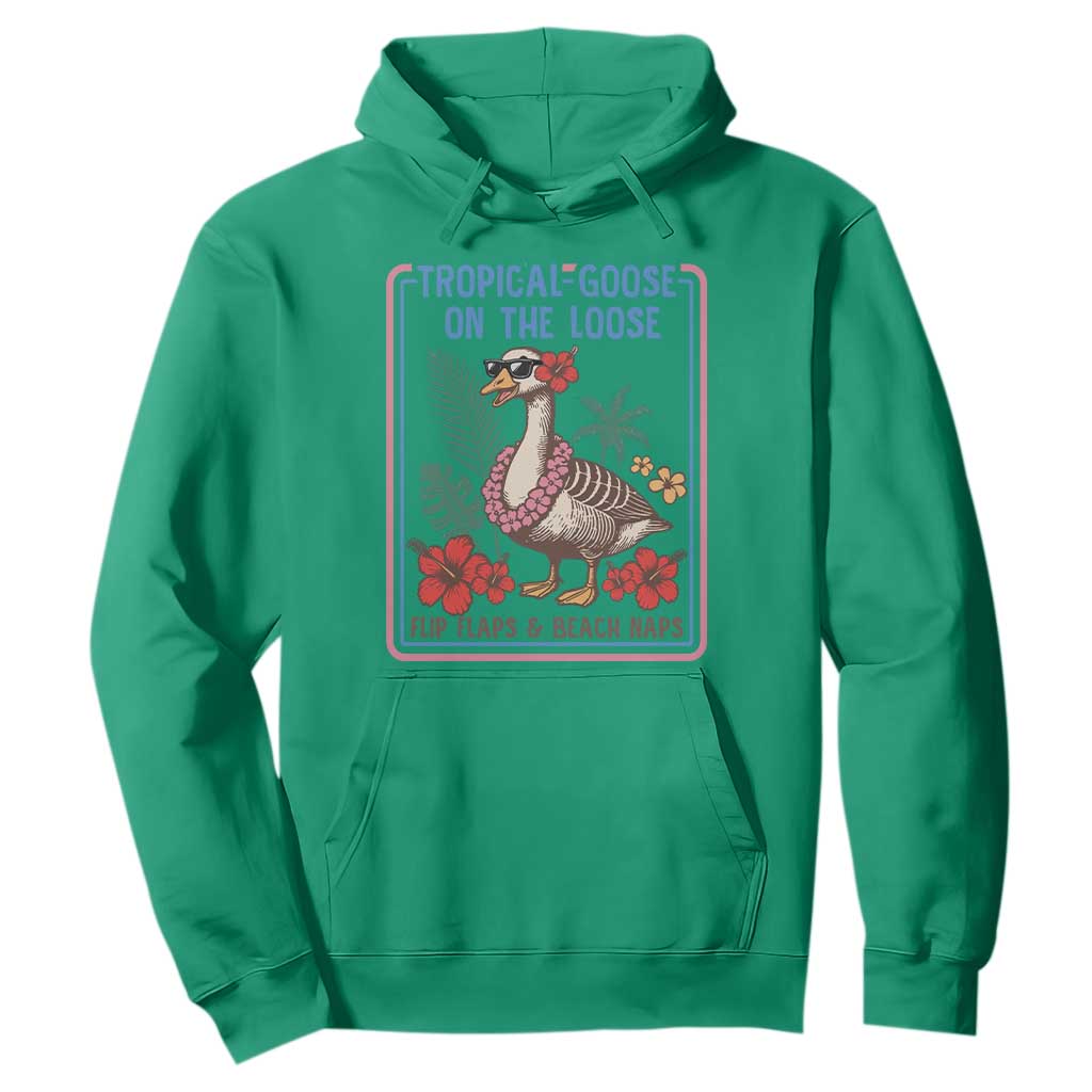 Funny Hawaiian Beach Vacation Graphic Hoodie Tropical Goose On The Loose TS12 Irish Green Print Your Wear