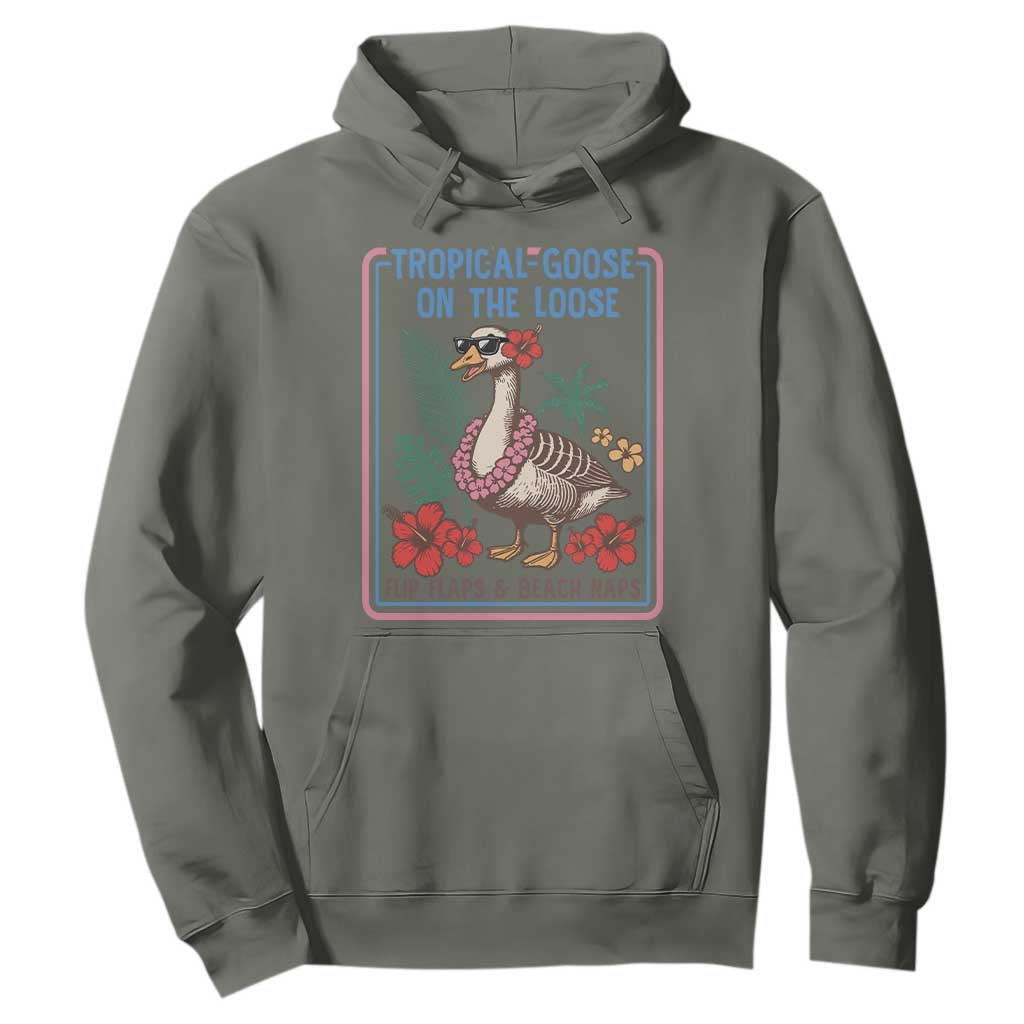 Funny Hawaiian Beach Vacation Graphic Hoodie Tropical Goose On The Loose TS12 Military Green Print Your Wear