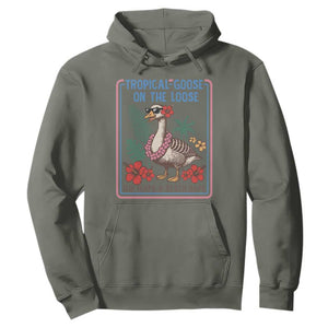 Funny Hawaiian Beach Vacation Graphic Hoodie Tropical Goose On The Loose TS12 Military Green Print Your Wear