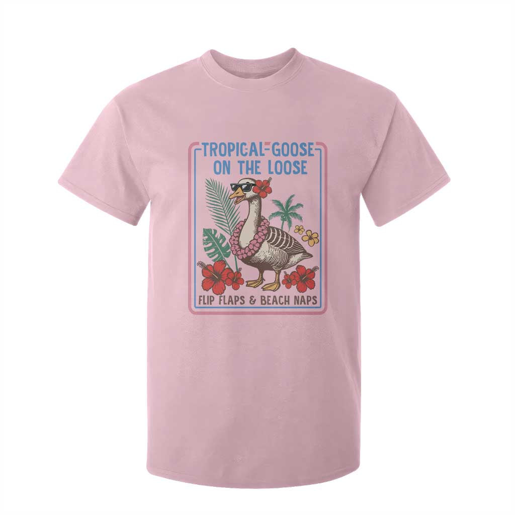 Funny Hawaiian Beach Vacation Graphic T Shirt For Kid Tropical Goose On The Loose TS12 Light Pink Print Your Wear