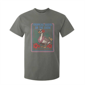 Funny Hawaiian Beach Vacation Graphic T Shirt For Kid Tropical Goose On The Loose TS12 Military Green Print Your Wear