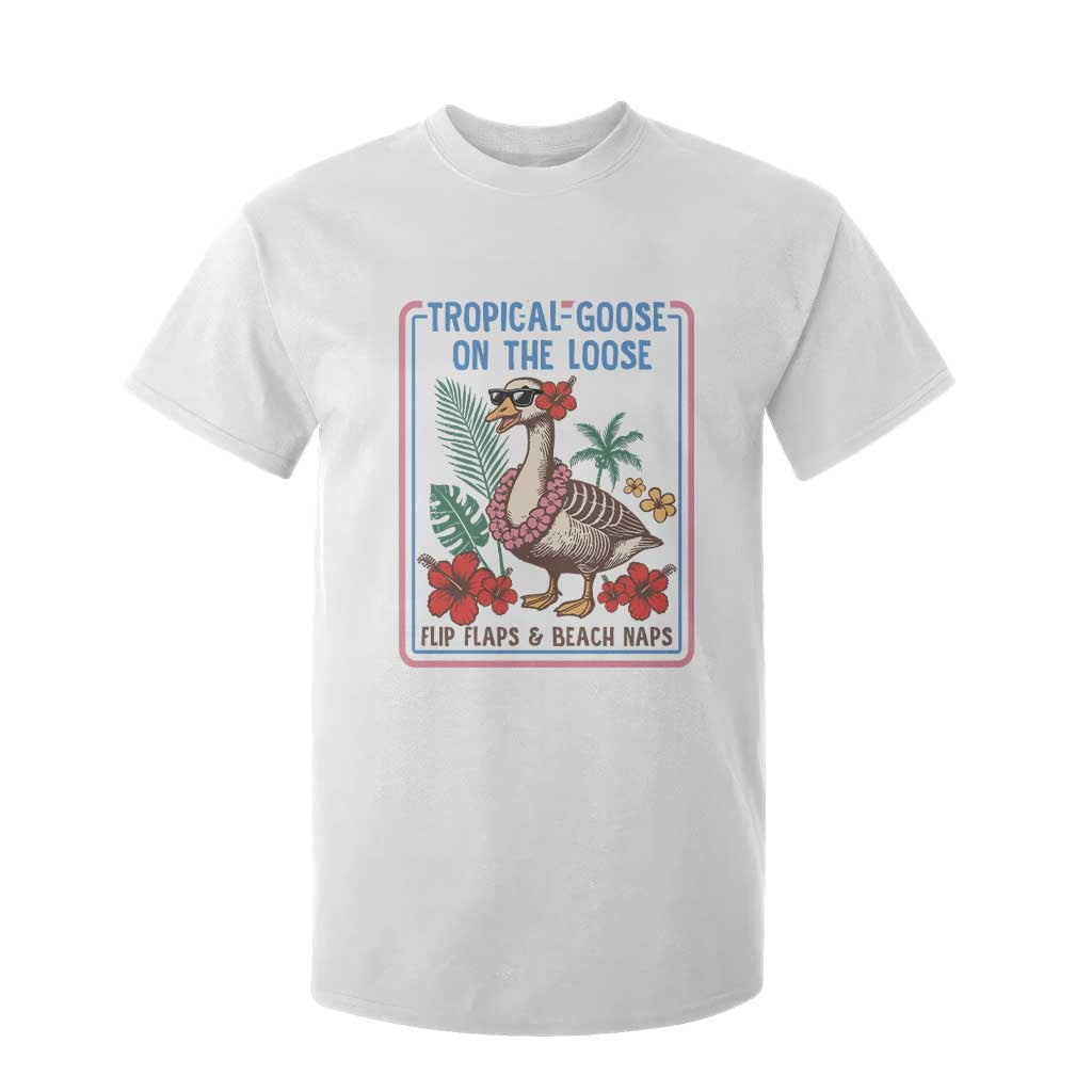 Funny Hawaiian Beach Vacation Graphic T Shirt For Kid Tropical Goose On The Loose TS12 White Print Your Wear