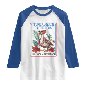 Funny Hawaiian Beach Vacation Graphic Raglan Shirt Tropical Goose On The Loose TS12 White Royal Print Your Wear