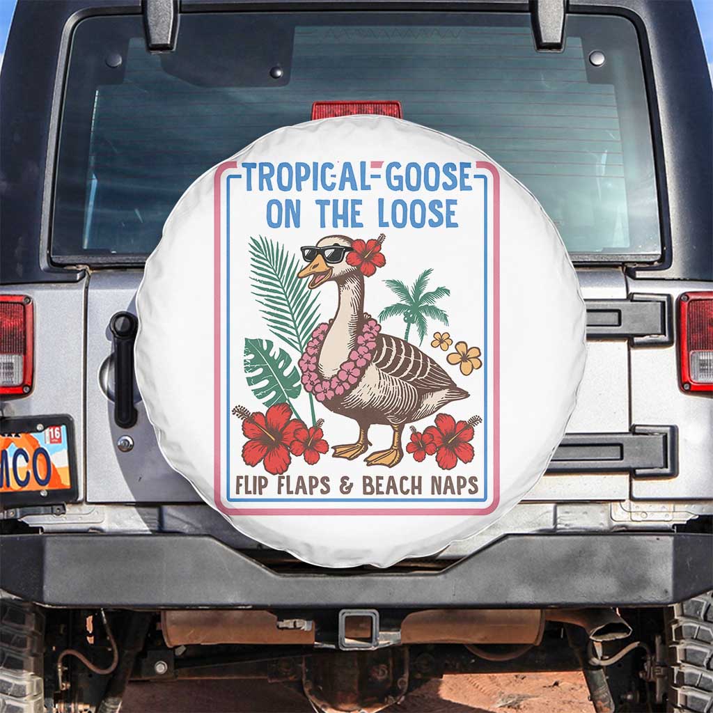Funny Hawaiian Beach Vacation Graphic Spare Tire Cover Tropical Goose On The Loose TS12 No hole White Print Your Wear