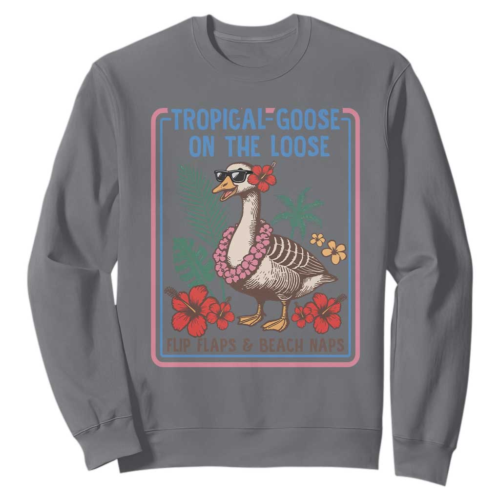 Funny Hawaiian Beach Vacation Graphic Sweatshirt Tropical Goose On The Loose TS12 Charcoal Print Your Wear