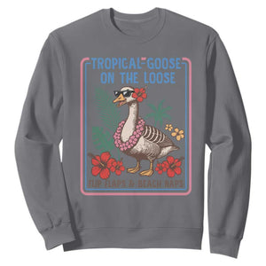 Funny Hawaiian Beach Vacation Graphic Sweatshirt Tropical Goose On The Loose TS12 Charcoal Print Your Wear