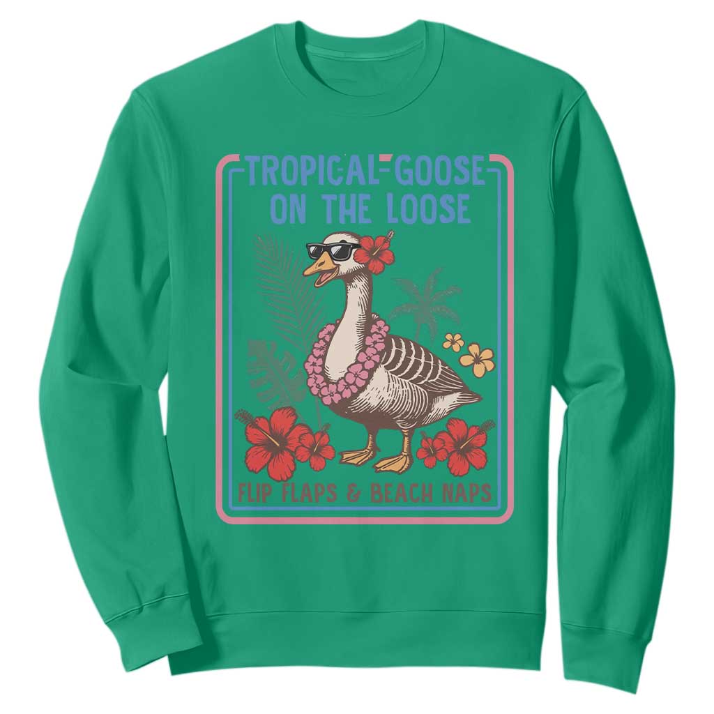 Funny Hawaiian Beach Vacation Graphic Sweatshirt Tropical Goose On The Loose TS12 Irish Green Print Your Wear