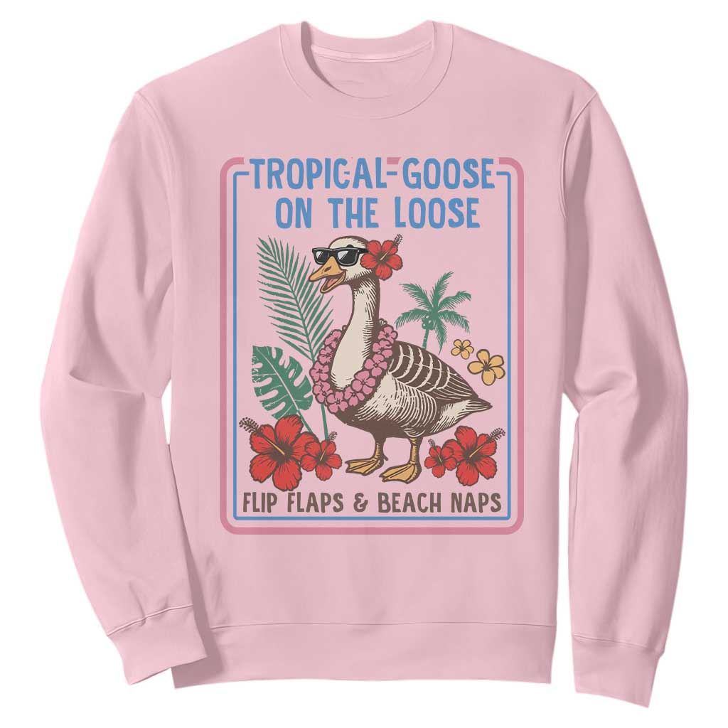 Funny Hawaiian Beach Vacation Graphic Sweatshirt Tropical Goose On The Loose TS12 Light Pink Print Your Wear