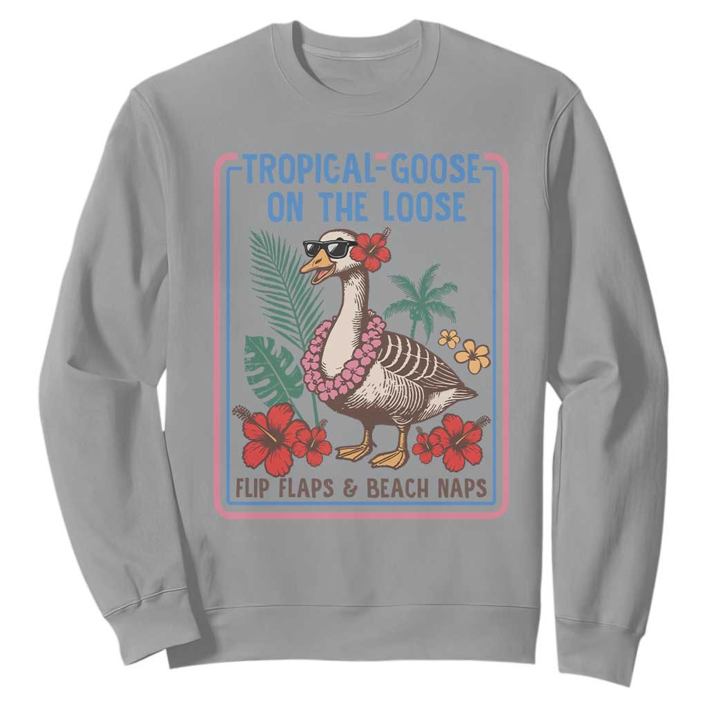 Funny Hawaiian Beach Vacation Graphic Sweatshirt Tropical Goose On The Loose TS12 Sport Gray Print Your Wear