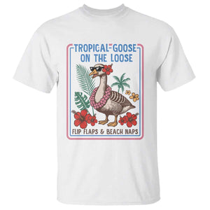 Funny Hawaiian Beach Vacation Graphic T Shirt Tropical Goose On The Loose TS12 White Print Your Wear