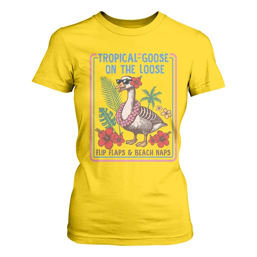 Funny Hawaiian Beach Vacation Graphic T Shirt For Women Tropical Goose On The Loose TS12 Daisy Print Your Wear