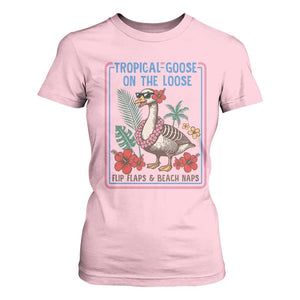 Funny Hawaiian Beach Vacation Graphic T Shirt For Women Tropical Goose On The Loose TS12 Light Pink Print Your Wear