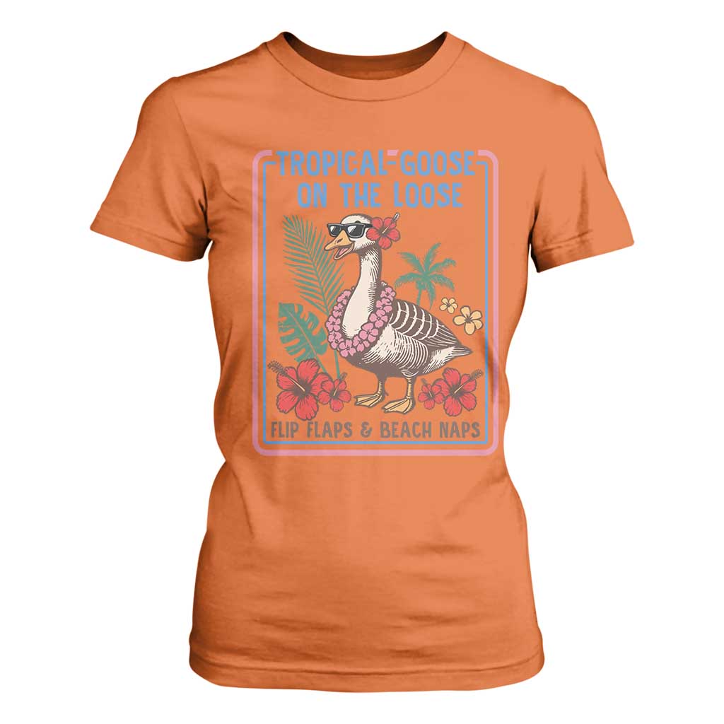 Funny Hawaiian Beach Vacation Graphic T Shirt For Women Tropical Goose On The Loose TS12 Orange Print Your Wear