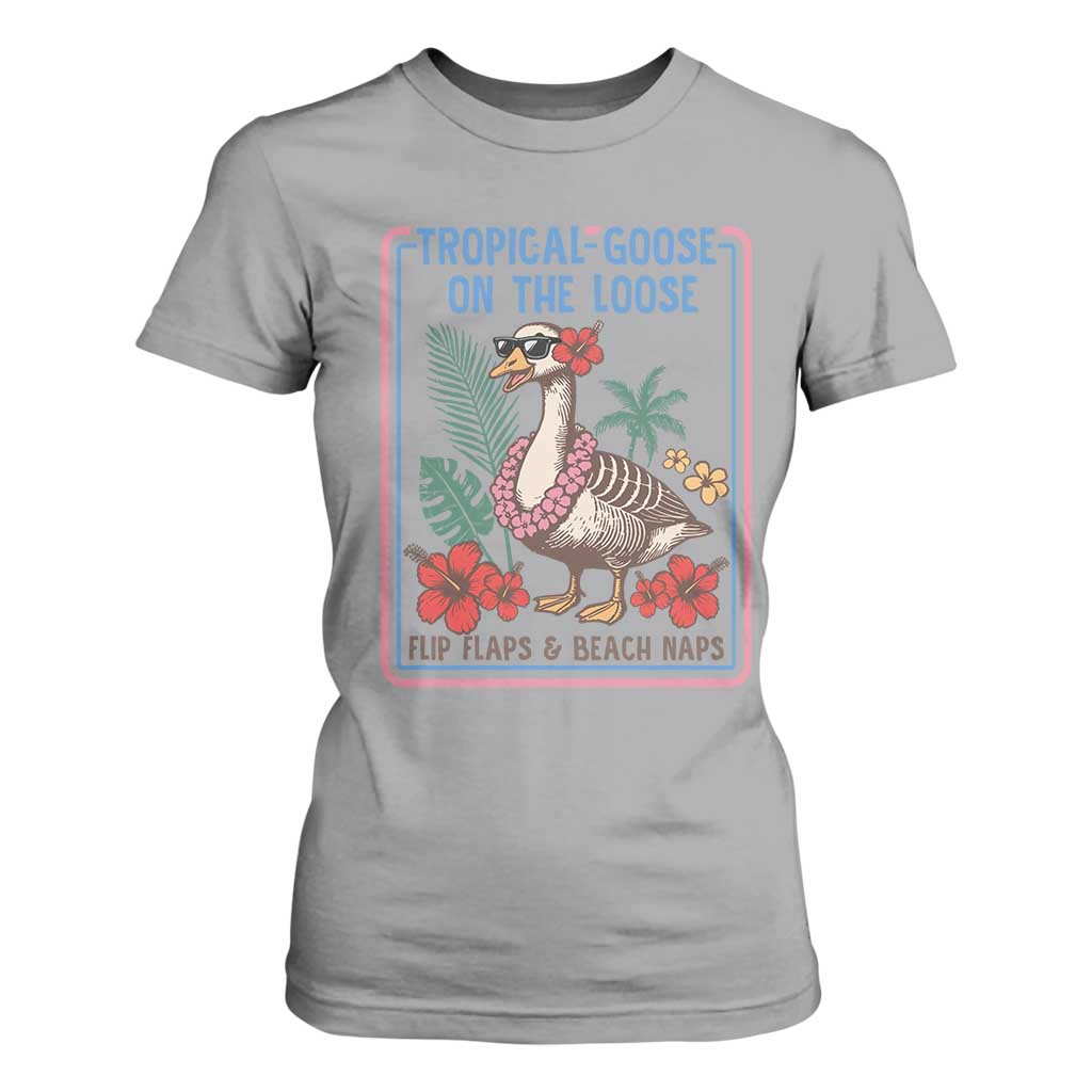 Funny Hawaiian Beach Vacation Graphic T Shirt For Women Tropical Goose On The Loose TS12 Sport Gray Print Your Wear
