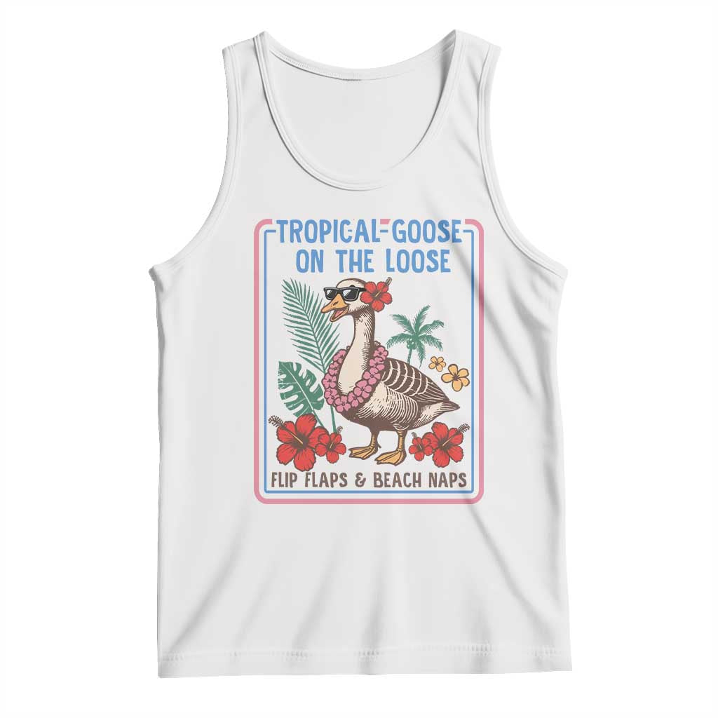 Funny Hawaiian Beach Vacation Graphic Tank Top Tropical Goose On The Loose TS12 White Print Your Wear