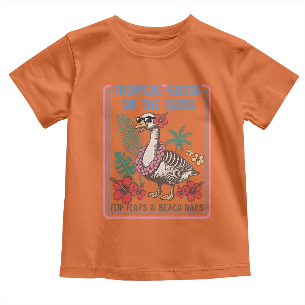 Funny Hawaiian Beach Vacation Graphic Toddler T Shirt Tropical Goose On The Loose TS12 Orange Print Your Wear