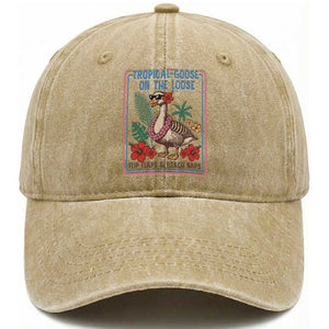 Funny Hawaiian Beach Vacation Graphic Washed Cotton Baseball Cap Tropical Goose On The Loose TS12 Print Your Wear