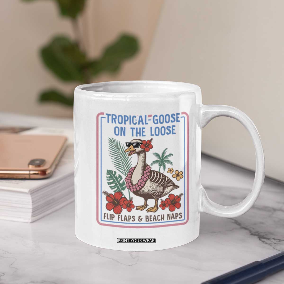 Funny Hawaiian Beach Vacation Graphic Coffee Mug Tropical Goose On The Loose TS12 Print Your Wear