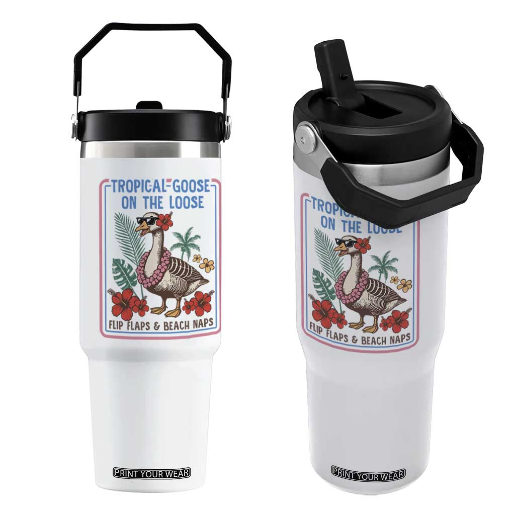 Funny Hawaiian Beach Vacation Graphic Flip Straw Tumbler Tropical Goose On The Loose TS12 One Size: 30 oz White Print Your Wear