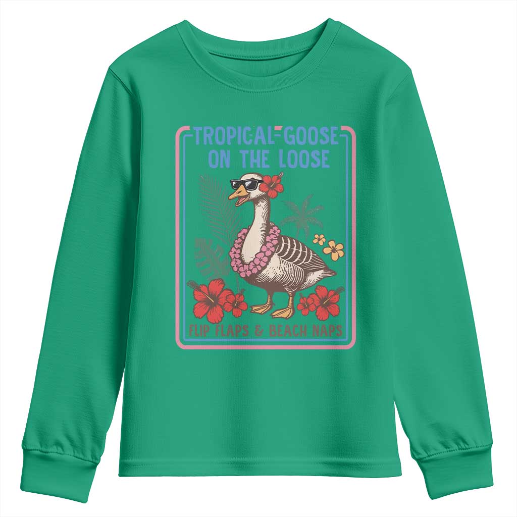 Funny Hawaiian Beach Vacation Graphic Youth Sweatshirt Tropical Goose On The Loose TS12 Irish Green Print Your Wear