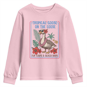 Funny Hawaiian Beach Vacation Graphic Youth Sweatshirt Tropical Goose On The Loose TS12 Light Pink Print Your Wear