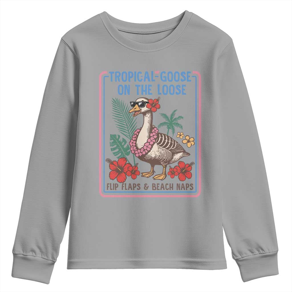 Funny Hawaiian Beach Vacation Graphic Youth Sweatshirt Tropical Goose On The Loose TS12 Sport Gray Print Your Wear