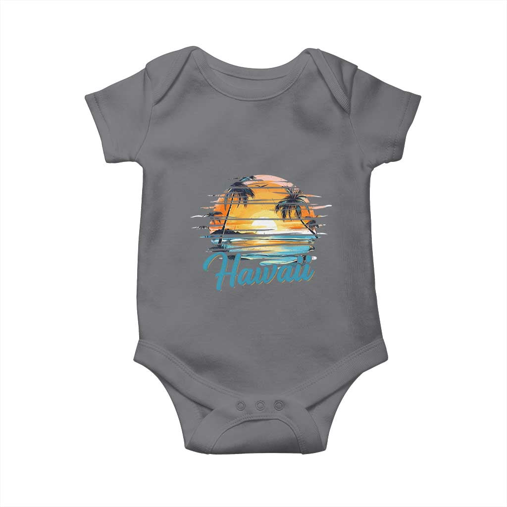 Retro Sunset Palm Tree Hawaii Baby Onesie Tropical Vacation Graphic