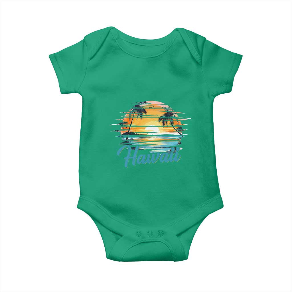 Retro Sunset Palm Tree Hawaii Baby Onesie Tropical Vacation Graphic
