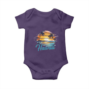Retro Sunset Palm Tree Hawaii Baby Onesie Tropical Vacation Graphic